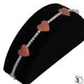 925 Sterling Silver Orange Love Heart Iced Out Cubic Zirconia Tennis Bracelet