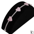 925 Sterling Silver Pink Love Heart Iced Out Cubic Zirconia Tennis Bracelet