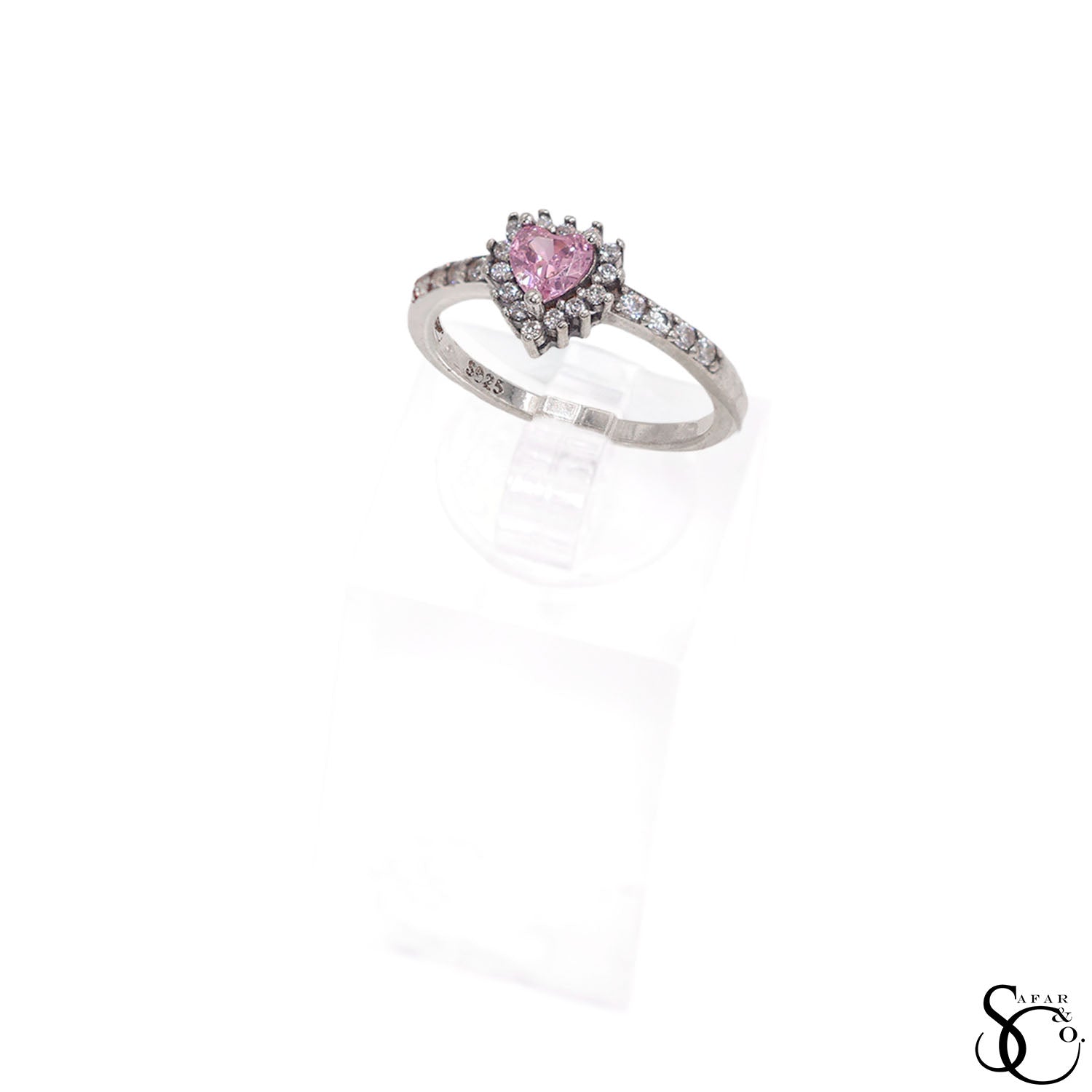 925 Sterling Silver Pink Heart Ring
