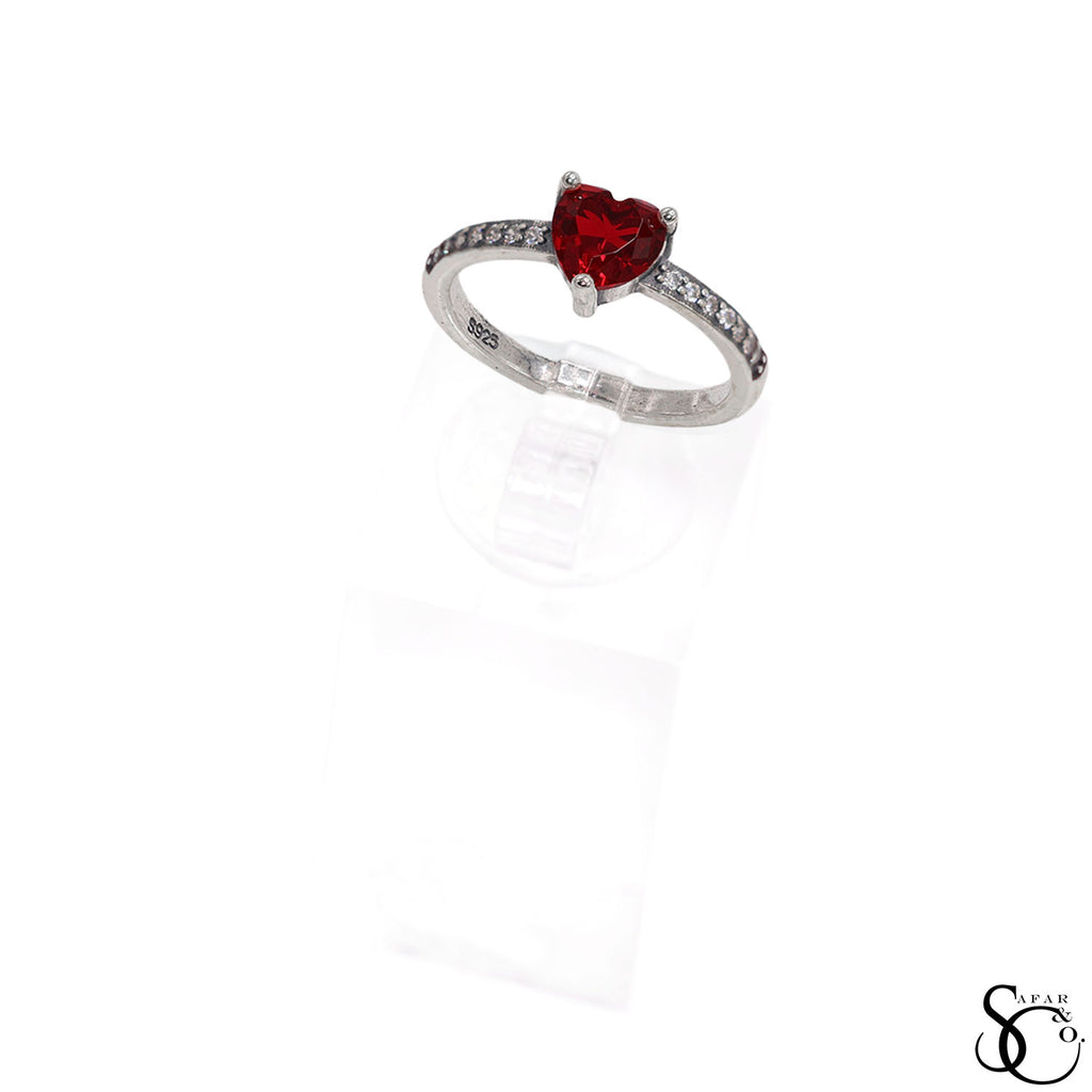 925 Sterling Silver Red Heart Ring