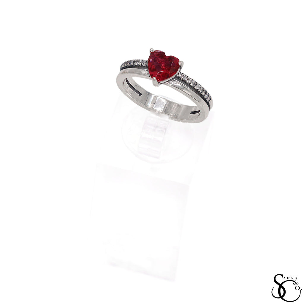 925 Sterling Silver Red Heart Ring