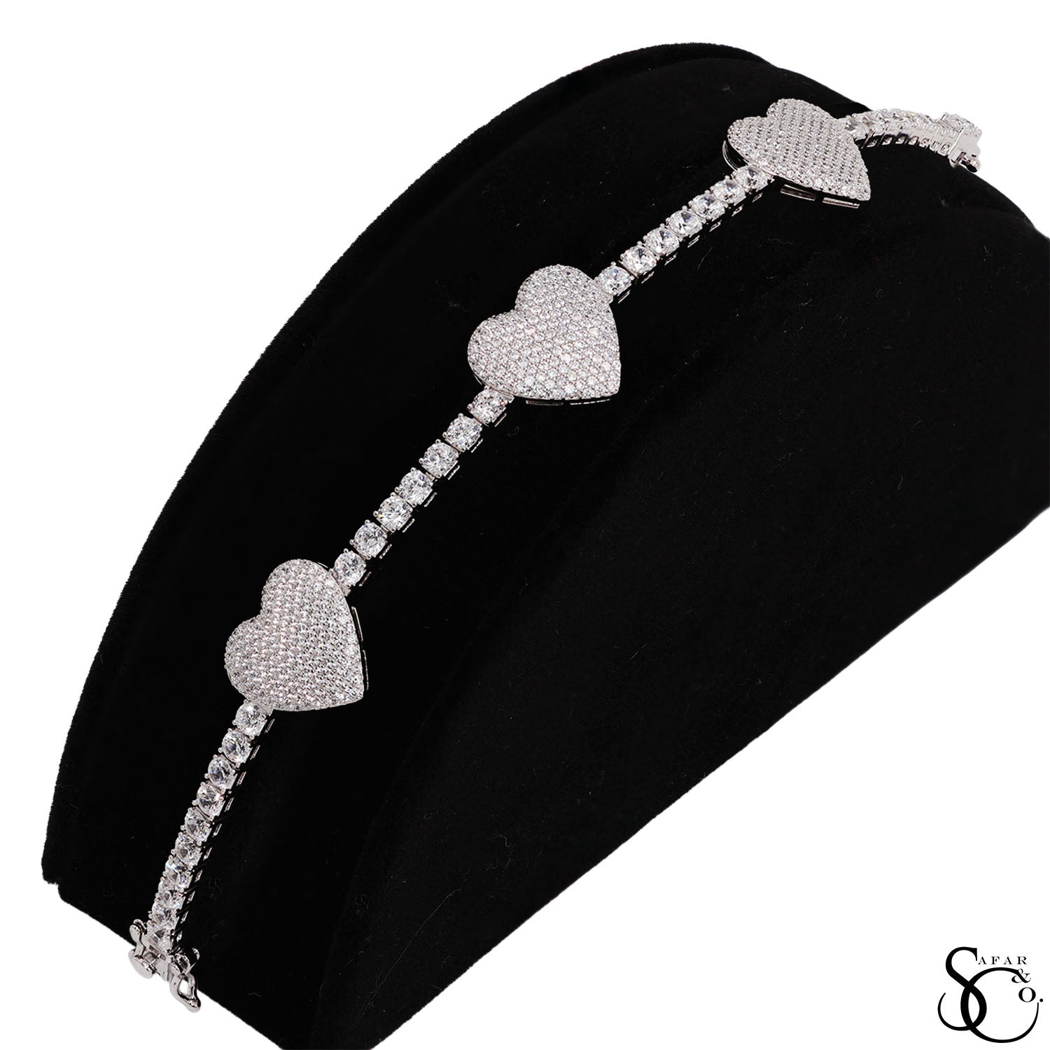 925 Sterling Silver Love Heart Iced Out Cubic Zirconia Tennis Bracelet